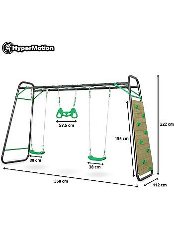 Balançoire xxxl hypermotion en acier avec trapèze et mur d'escalade