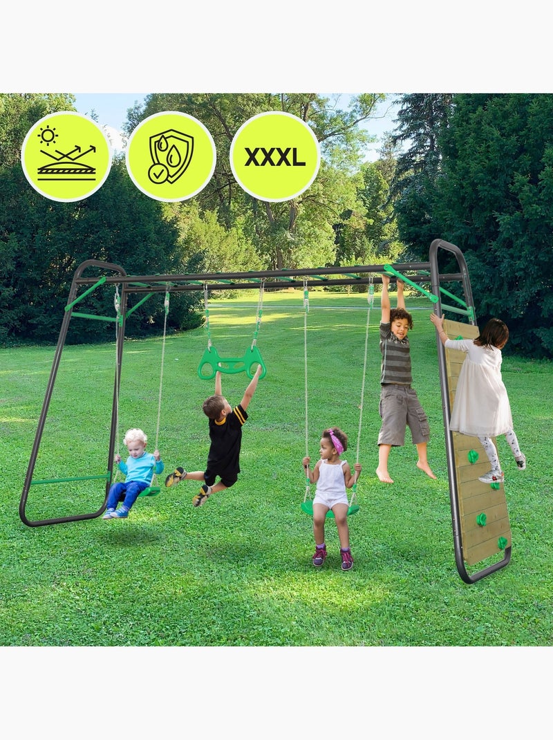 Balançoire XXXL HyperMotion en acier avec trapèze et mur d'escalade Vert - Kiabi