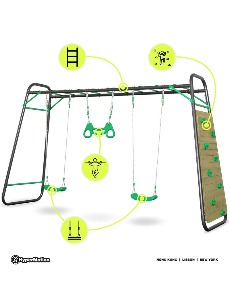 Balançoire XXXL HyperMotion en acier avec trapèze et mur d'escalade Vert - Kiabi