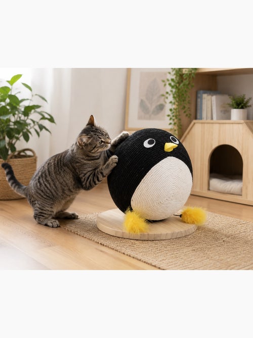 Balle a griffer pingouin pour chat avec corde 30cm - Kiabi