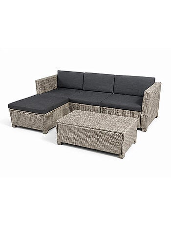 BALLENY - Salon de jardin 4 places en résine tress��e gris et noir