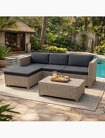 BALLENY - Salon de jardin 4 places en résine tress��e gris et noir