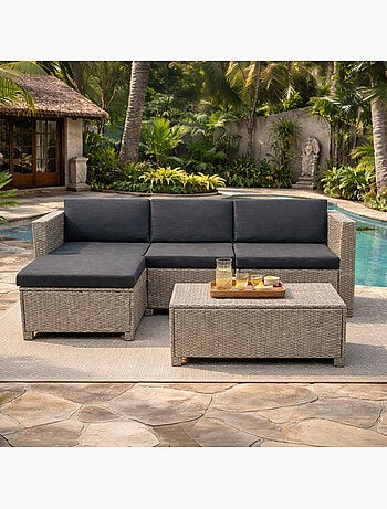 BALLENY - Salon de jardin 4 places en résine tress��e gris et noir