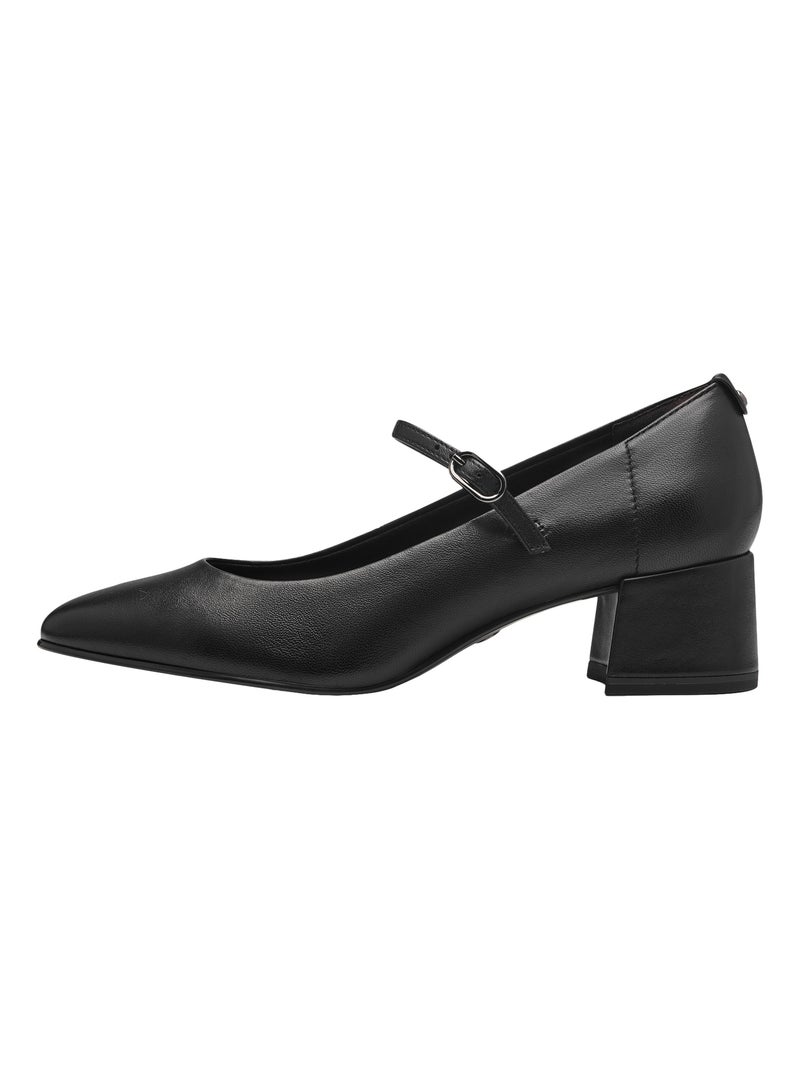 Ballerine à Talon Cuir Tamaris Noir - Kiabi