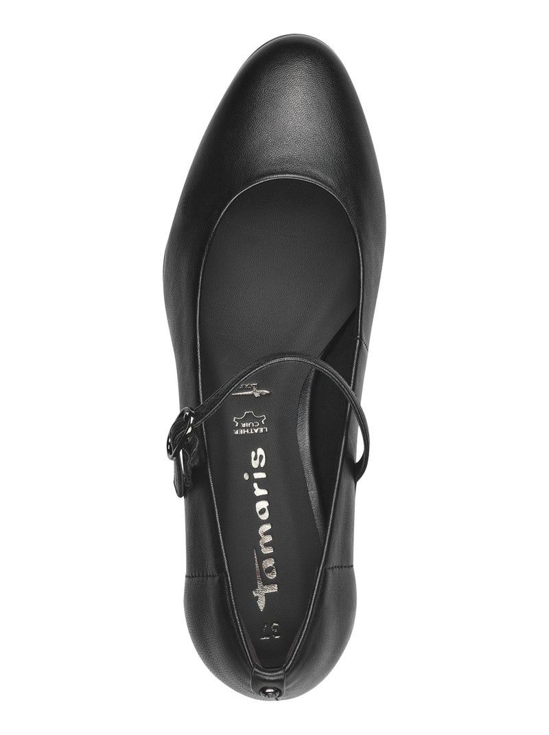 Ballerine à Talon Cuir Tamaris Noir - Kiabi