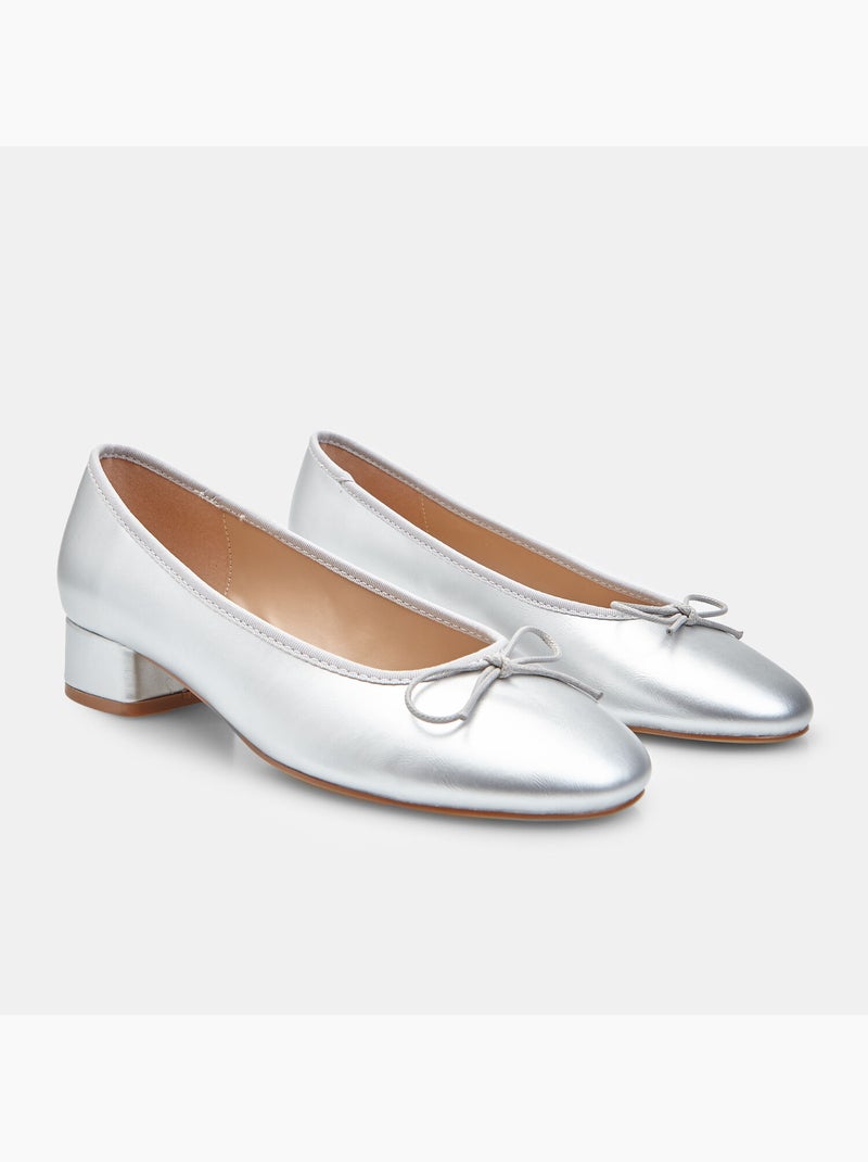 Ballerine avec nœud et talon bloc recouvert Bata Argent - Kiabi