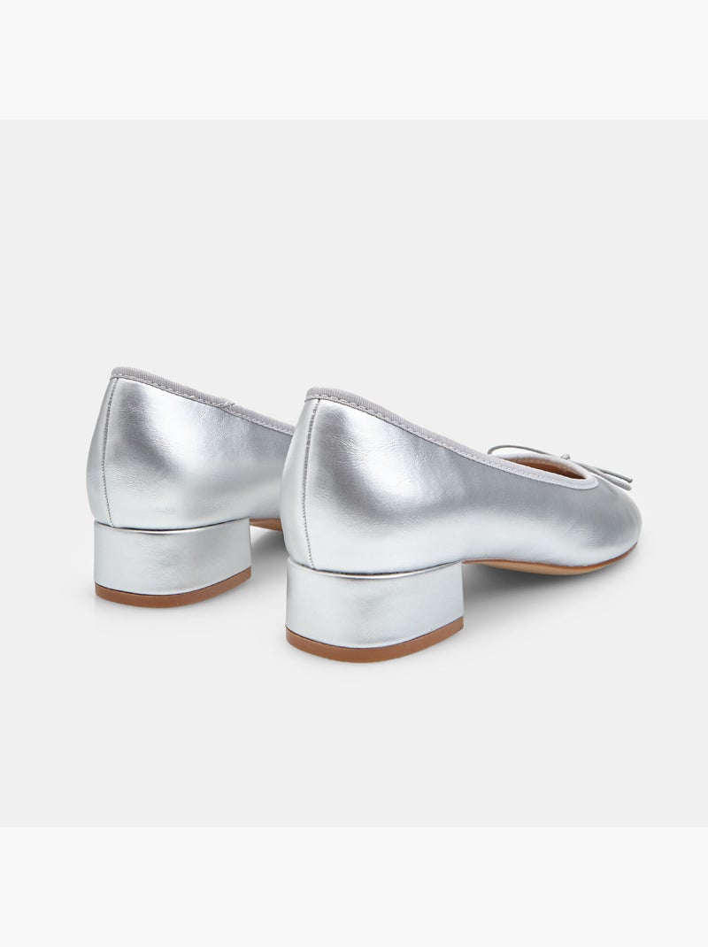 Ballerine avec nœud et talon bloc recouvert Bata Argent - Kiabi