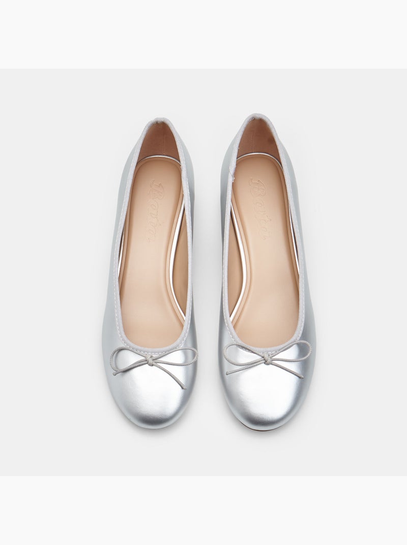 Ballerine avec nœud et talon bloc recouvert Bata Argent - Kiabi