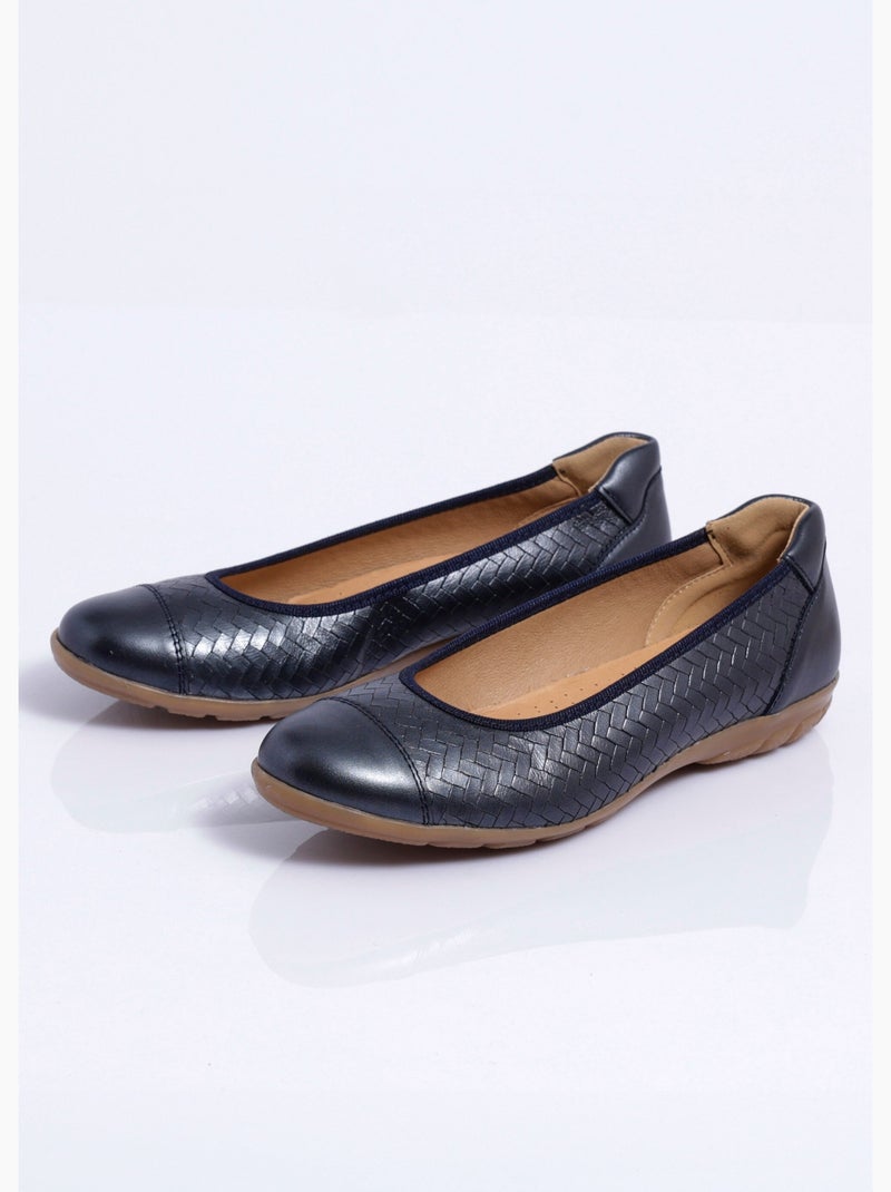 Ballerine confort cuir effet tressé - Afibel Marine Métal - Kiabi