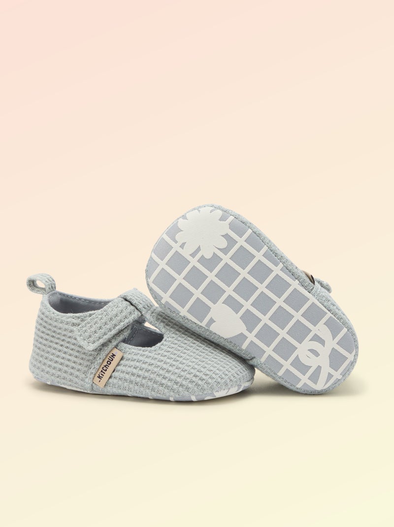 Ballerine 'Kitchoun' détaillé en coton Bleu - Kiabi