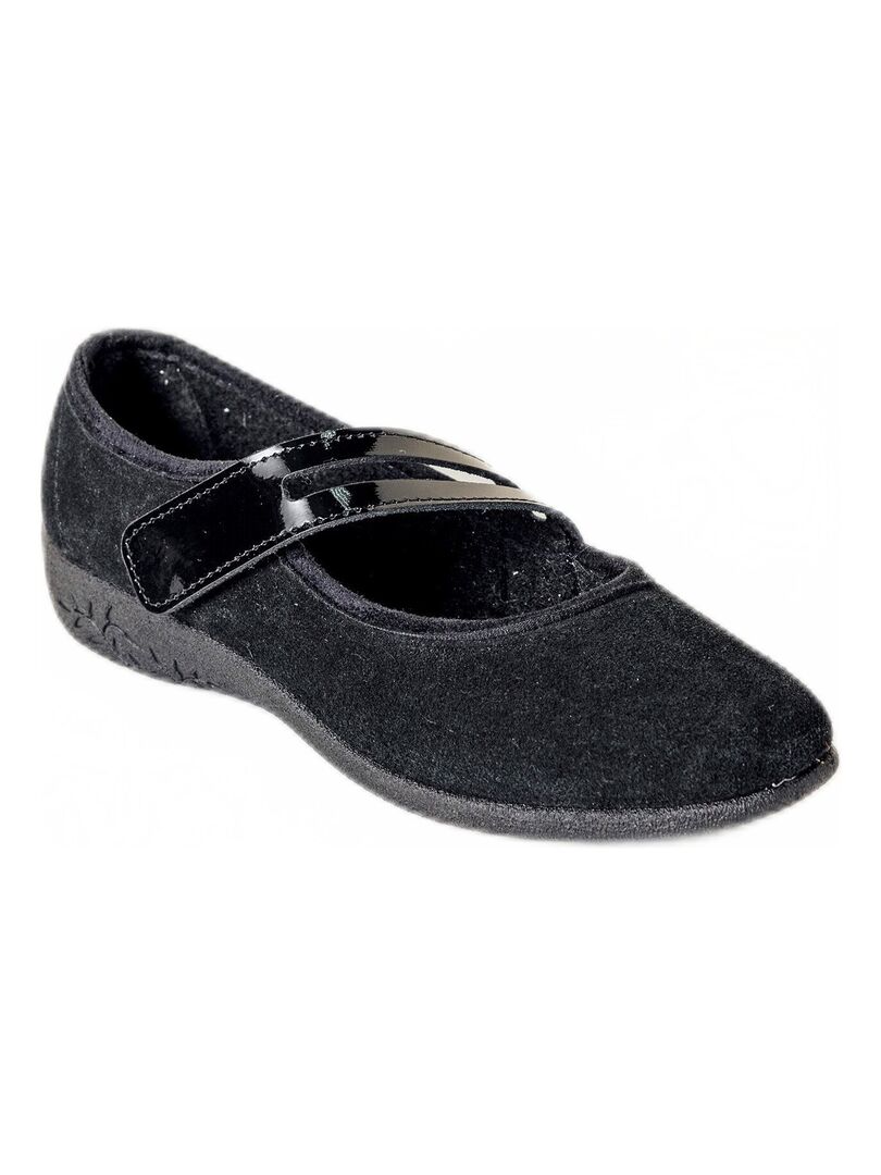 Ballerine largeur standard cuir velours Noir - Kiabi