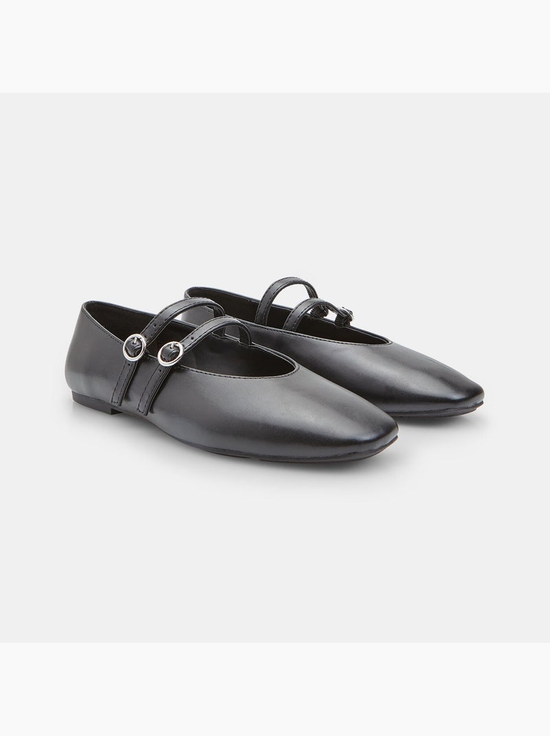 Ballerine plate avec deux brides à boucle et bout carré Noir - Kiabi