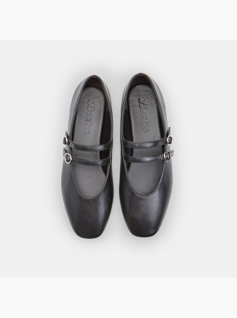 Ballerine plate avec deux brides à boucle et bout carré Noir - Kiabi