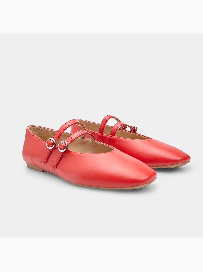 Ballerine plate avec deux brides à boucle et bout carré Rouge - Kiabi