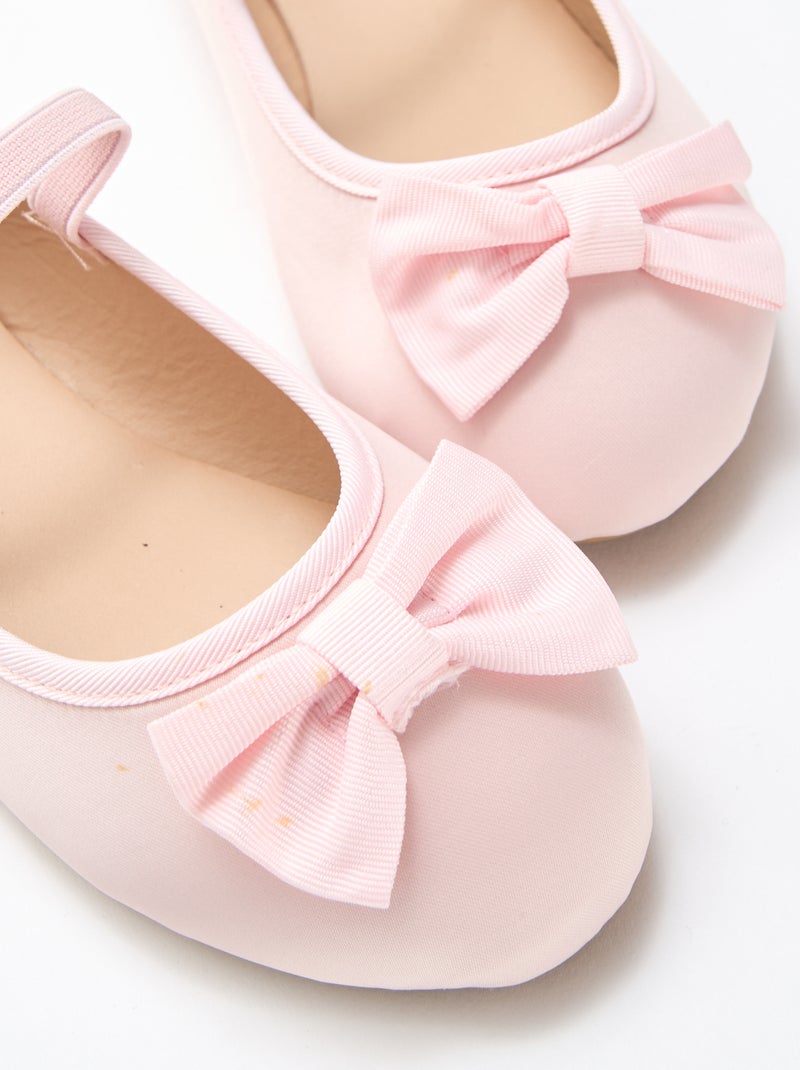 Ballerine plate uni à nœud Rose - Kiabi
