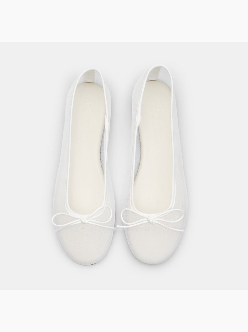 Ballerine plates avec tige en mesh et petit nœud Blanc - Kiabi