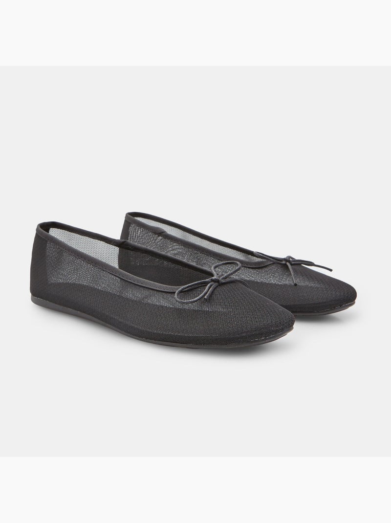 Ballerine plates avec tige en mesh et petit nœud Noir - Kiabi