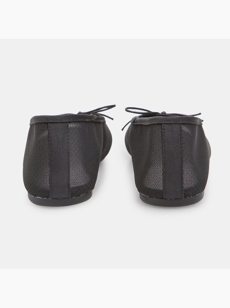 Ballerine plates avec tige en mesh et petit nœud Noir - Kiabi