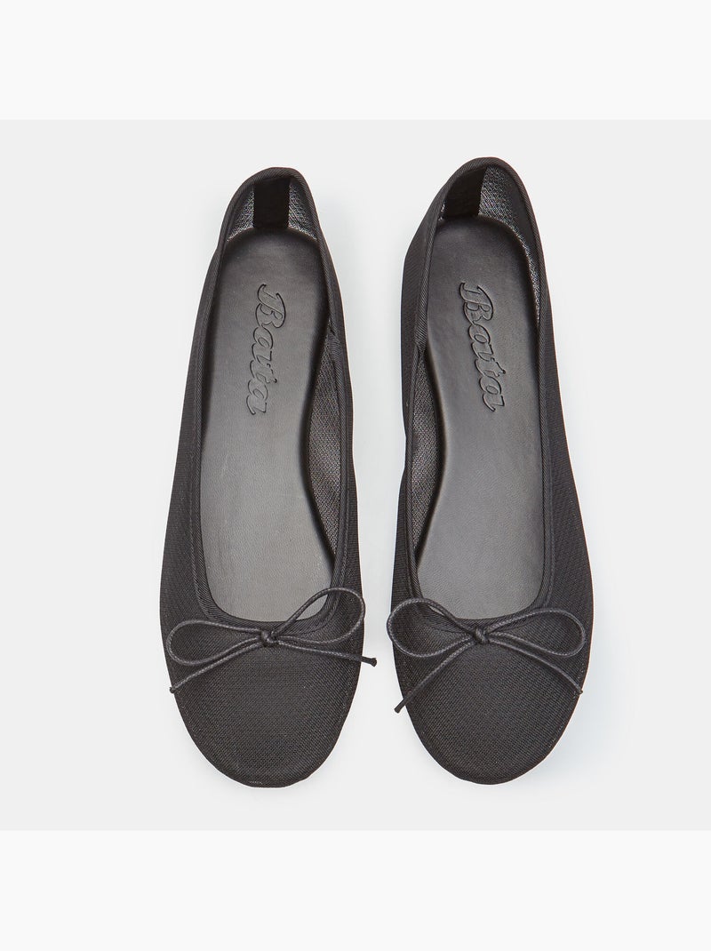 Ballerine plates avec tige en mesh et petit nœud Noir - Kiabi