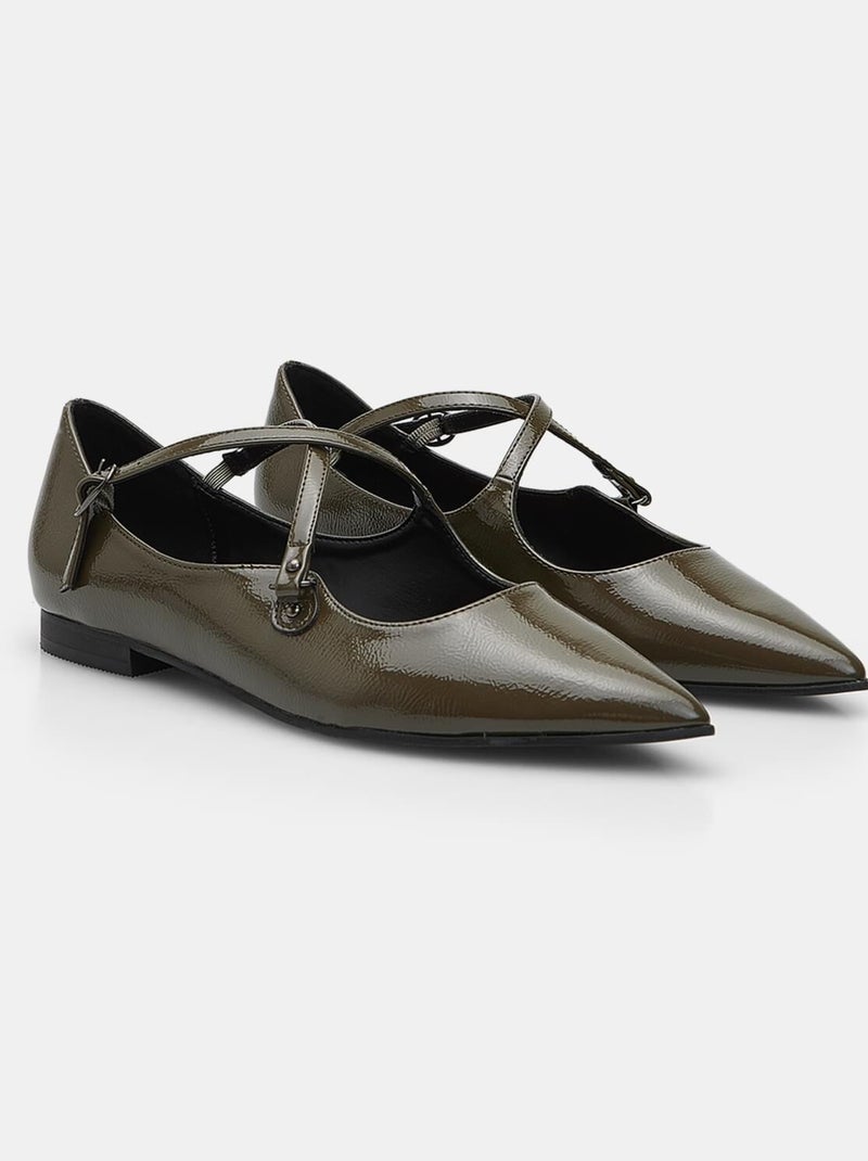 Ballerines à double bande croisée BATA Vert - Kiabi