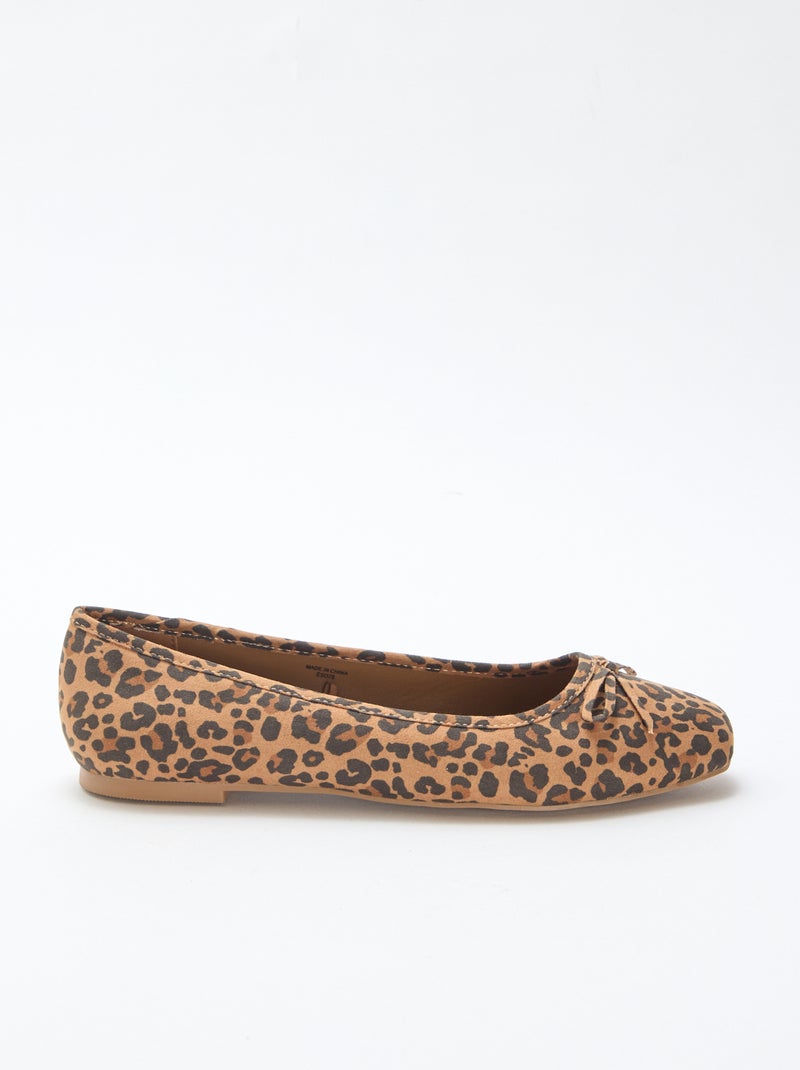 Ballerines à motif léopard en suédine Beige - Kiabi