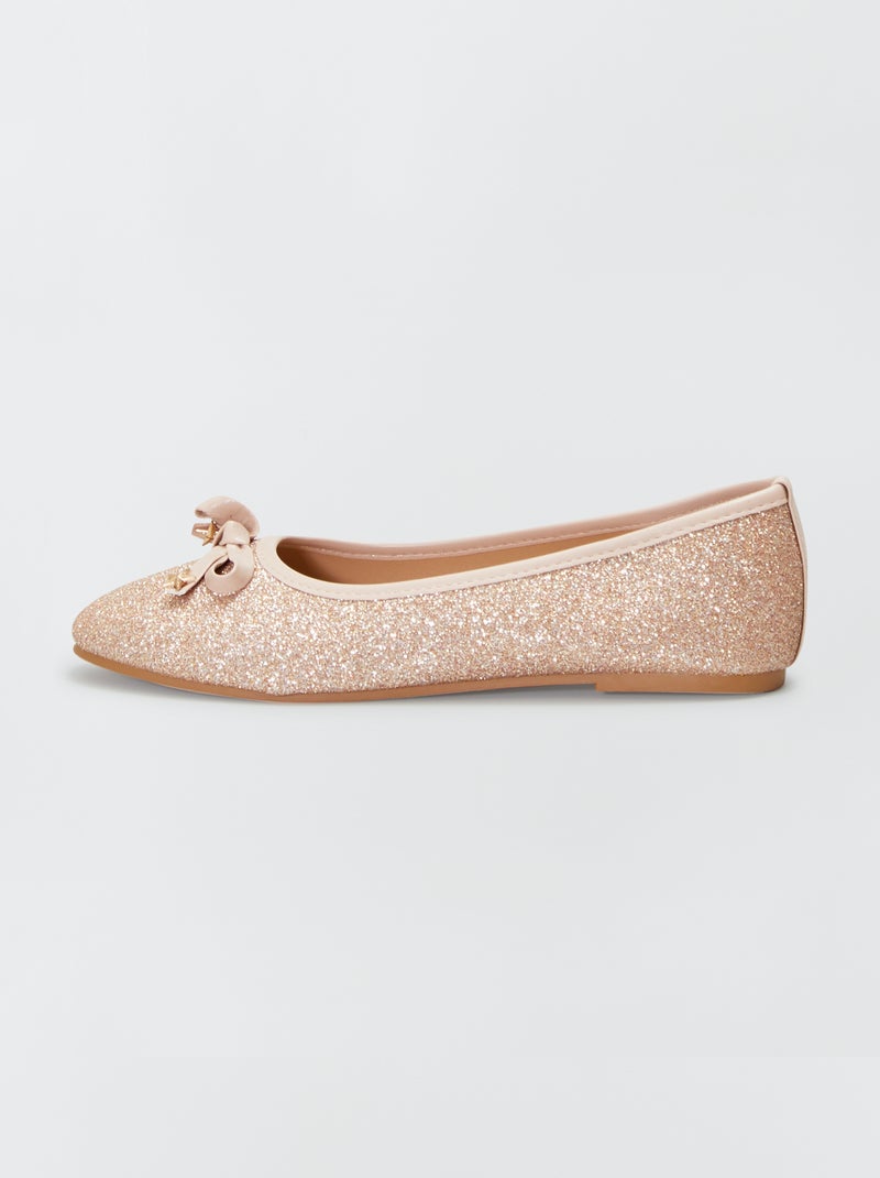 Ballerines à paillettes avec noeud Beige - Kiabi