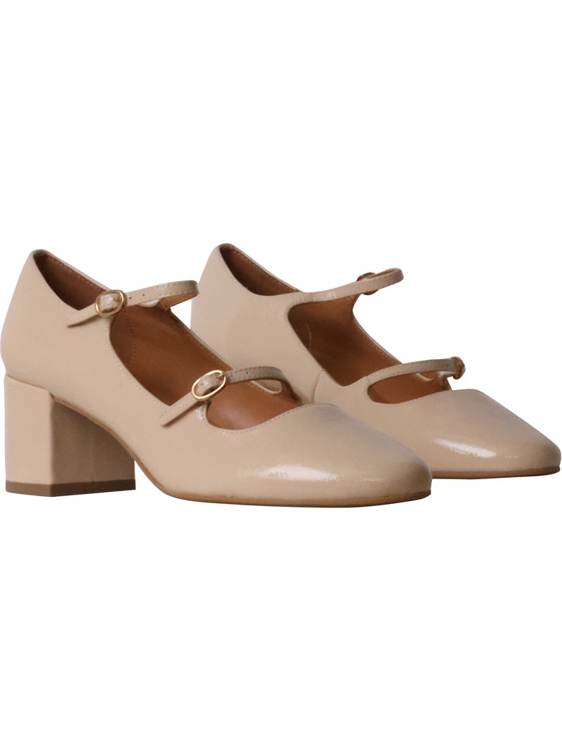 Ballerines à Talon Cuir Emilie Karston Pivoine Beige - Kiabi