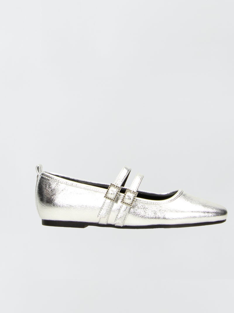 Ballerines argentées avec double bride Argent - Kiabi