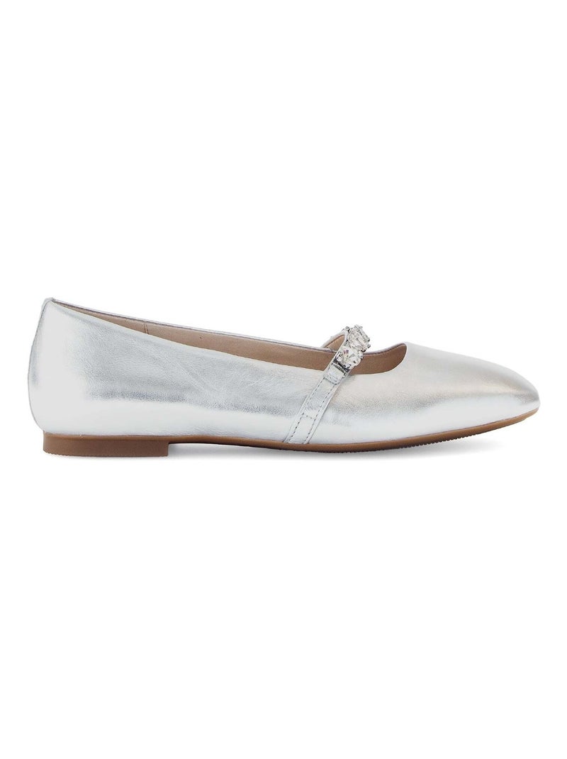 Ballerines argentées en cuir lisse Argent - Kiabi