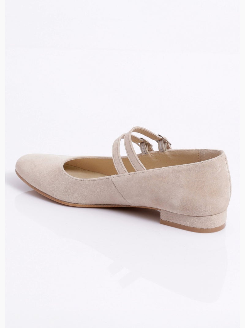 Ballerines babies cuir à talon doubles brides - Afibel Beige - Kiabi