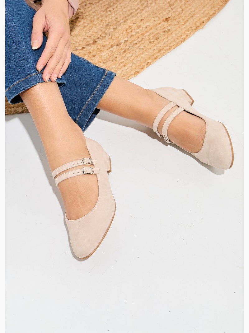 Ballerines babies cuir à talon doubles brides - Afibel Beige - Kiabi