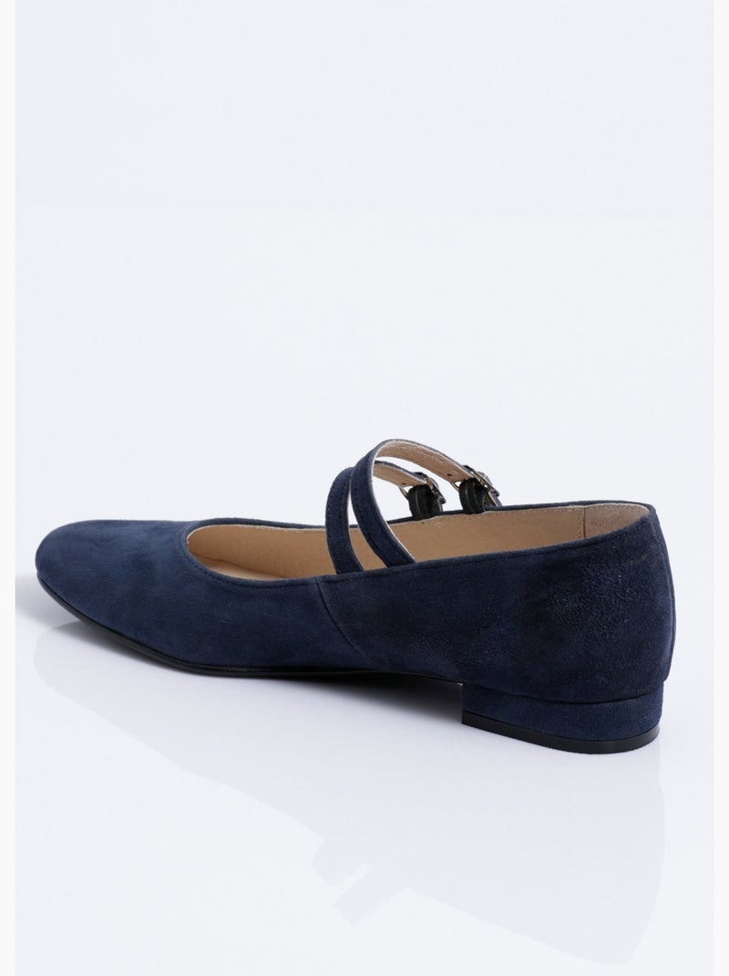 Ballerines babies cuir à talon doubles brides - Afibel Bleu marine - Kiabi