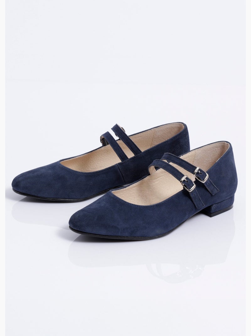 Ballerines babies cuir à talon doubles brides - Afibel Bleu marine - Kiabi