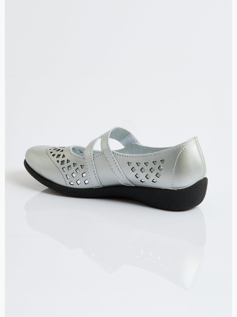 Ballerines babies cuir largeur confort - Afibel Argenté - Kiabi