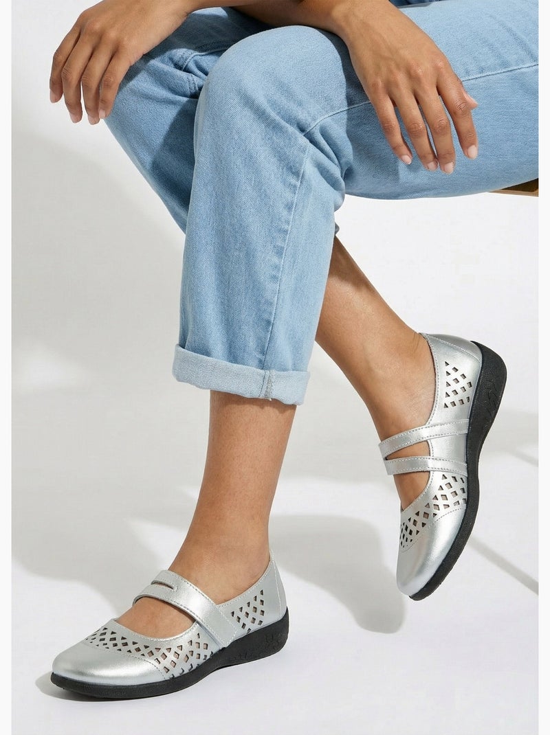 Ballerines babies cuir largeur confort - Afibel Argenté - Kiabi
