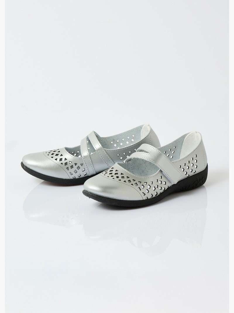 Ballerines babies cuir largeur confort - Afibel Argenté - Kiabi