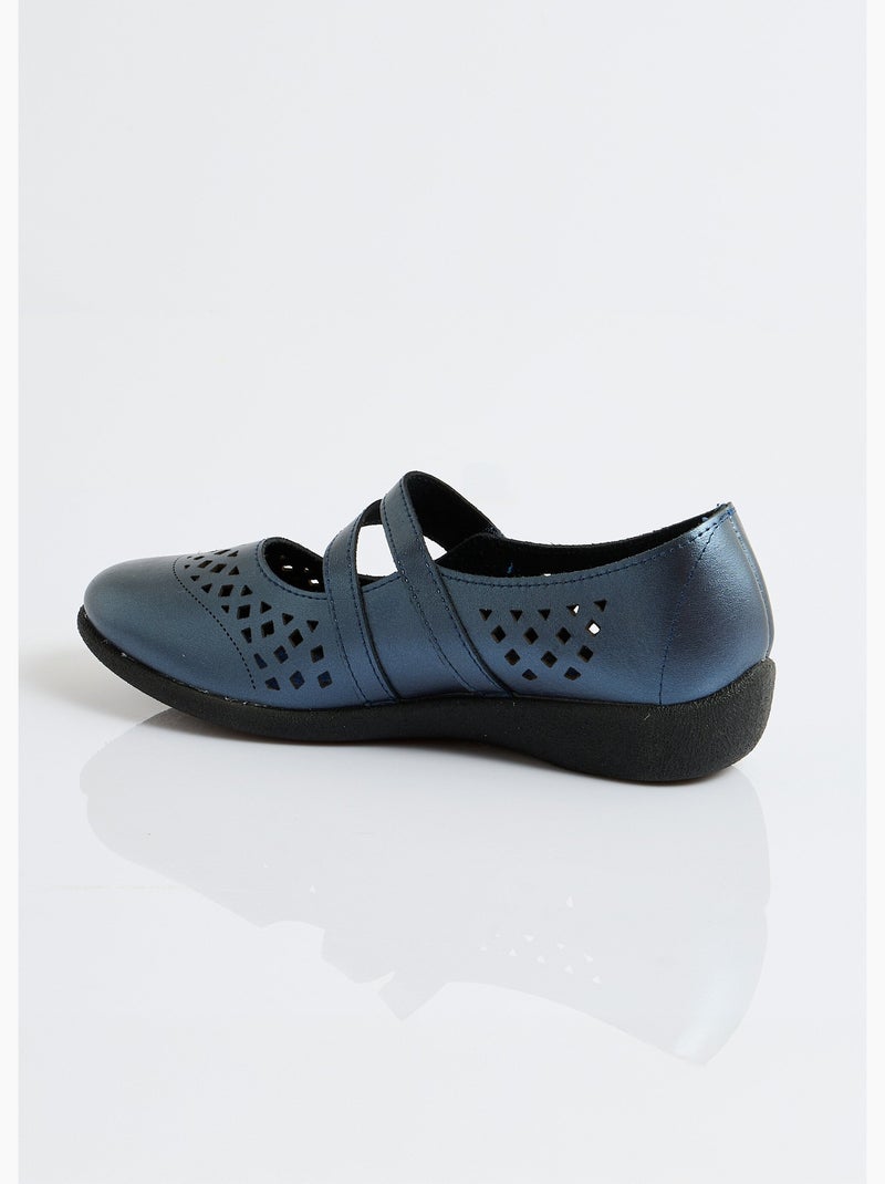 Ballerines babies cuir largeur confort - Afibel Bleu - Kiabi
