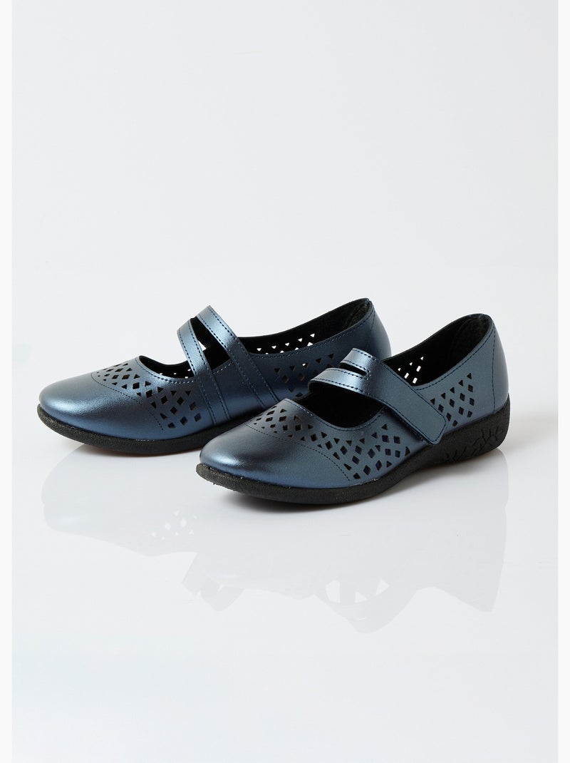 Ballerines babies cuir largeur confort - Afibel Marine Métal - Kiabi