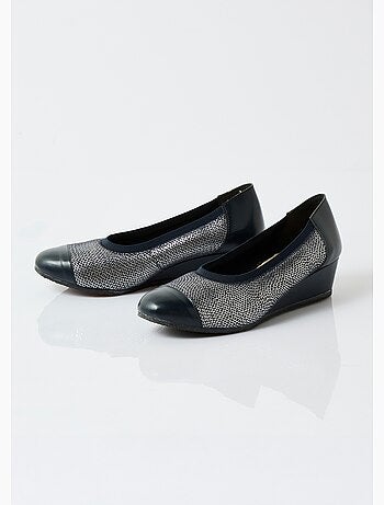 Ballerines compensées cuir largeur confort bi-matière - Afibel