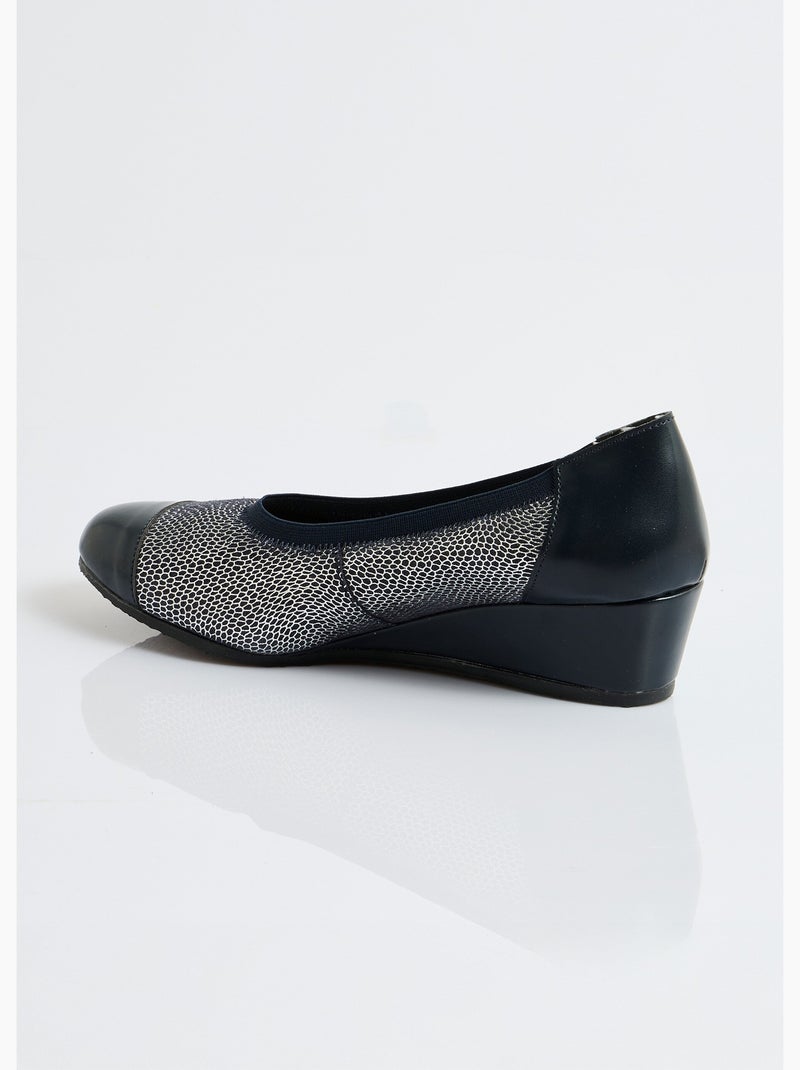 Ballerines compensées cuir largeur confort bi-matière - Afibel Bleu marine - Kiabi