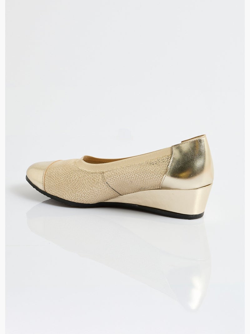 Ballerines compensées cuir largeur confort bi-matière - Afibel Doré - Kiabi