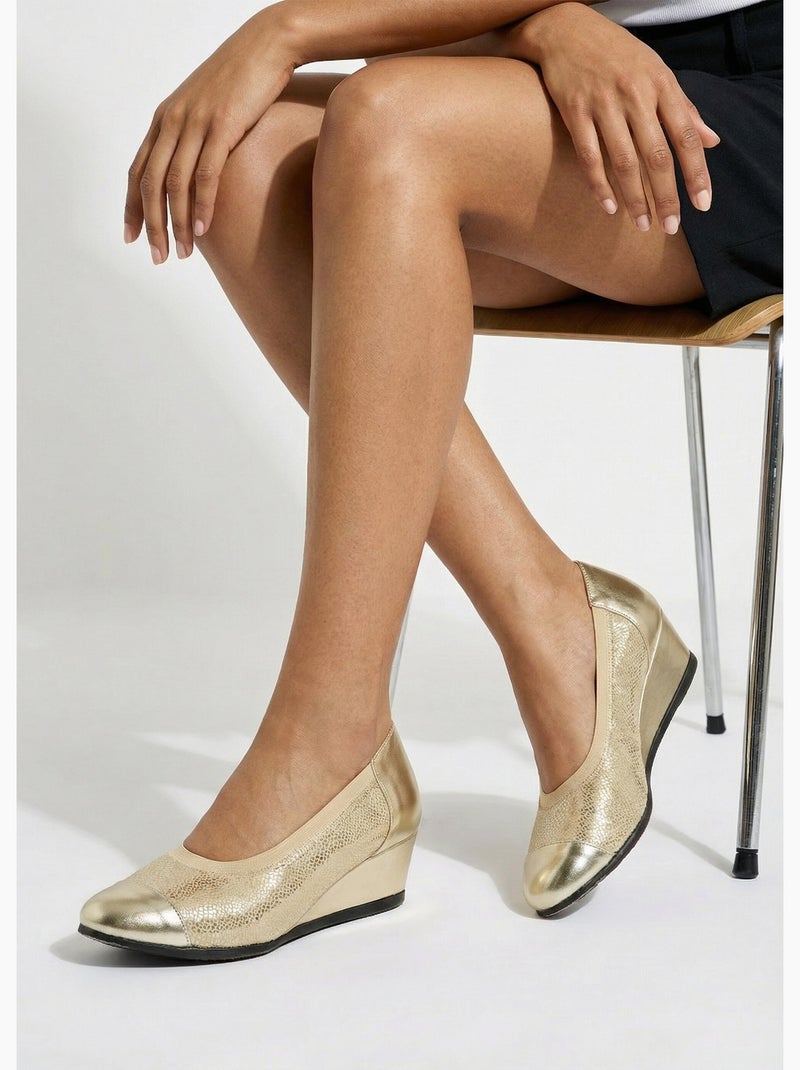 Ballerines compensées cuir largeur confort bi-matière - Afibel Doré - Kiabi