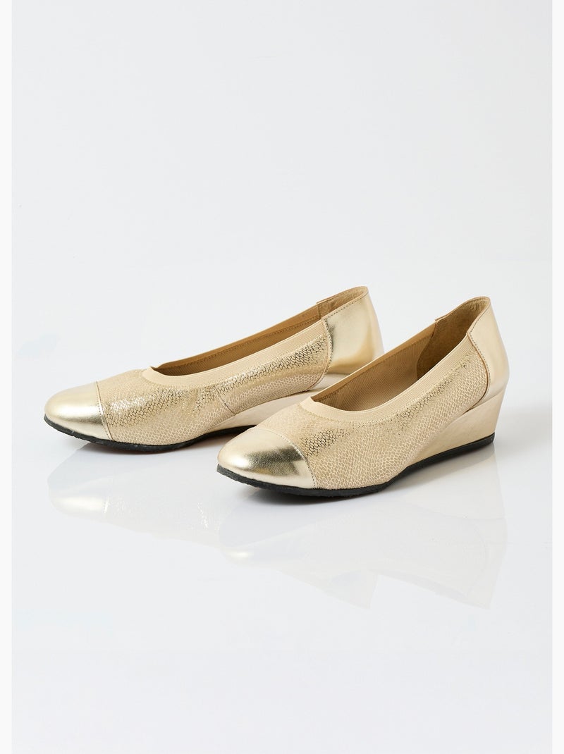 Ballerines compensées cuir largeur confort bi-matière - Afibel Doré - Kiabi