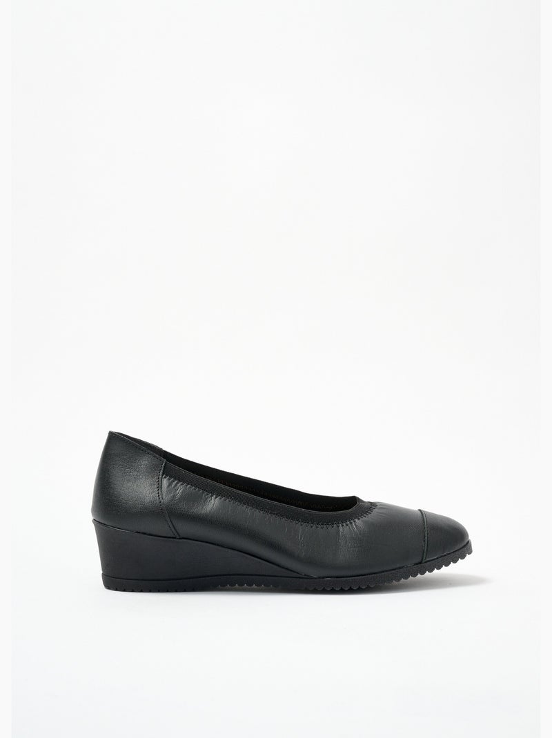 Ballerines compensées grande largeur cuir - Afibel Noir - Kiabi