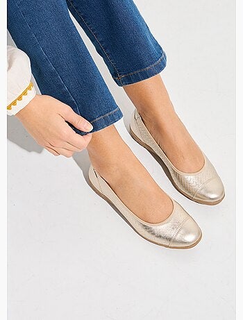 Ballerines confort, cuir effet tressé