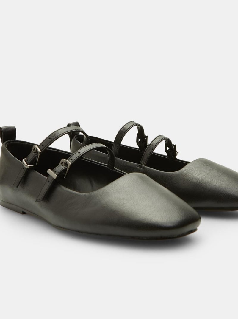 Ballerines confortables  en cuir avec double sangle BATA Noir - Kiabi