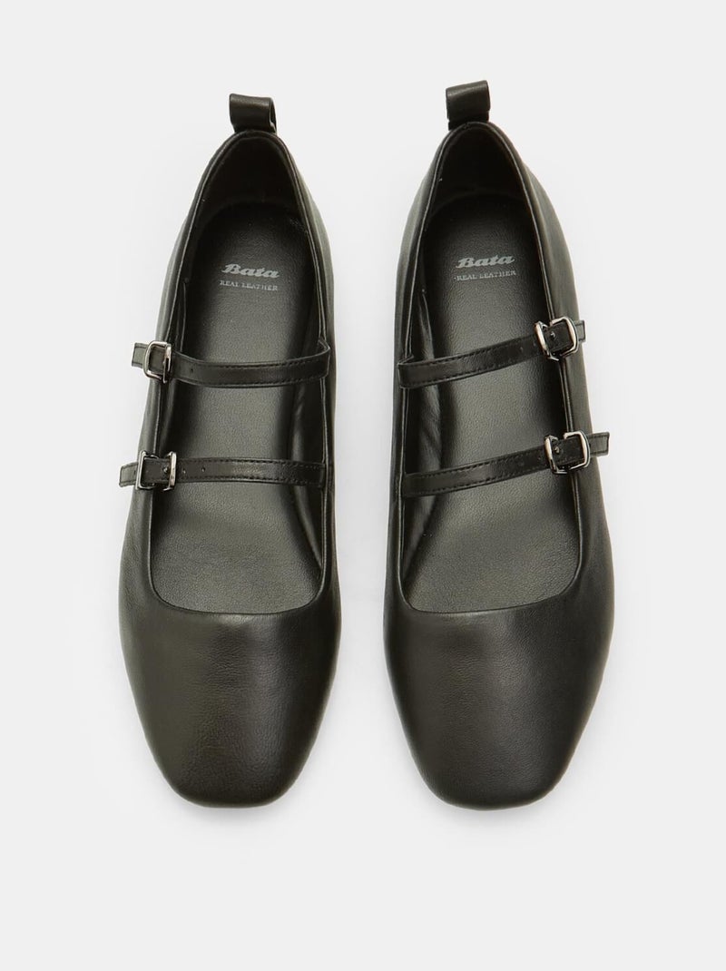 Ballerines confortables  en cuir avec double sangle BATA Noir - Kiabi