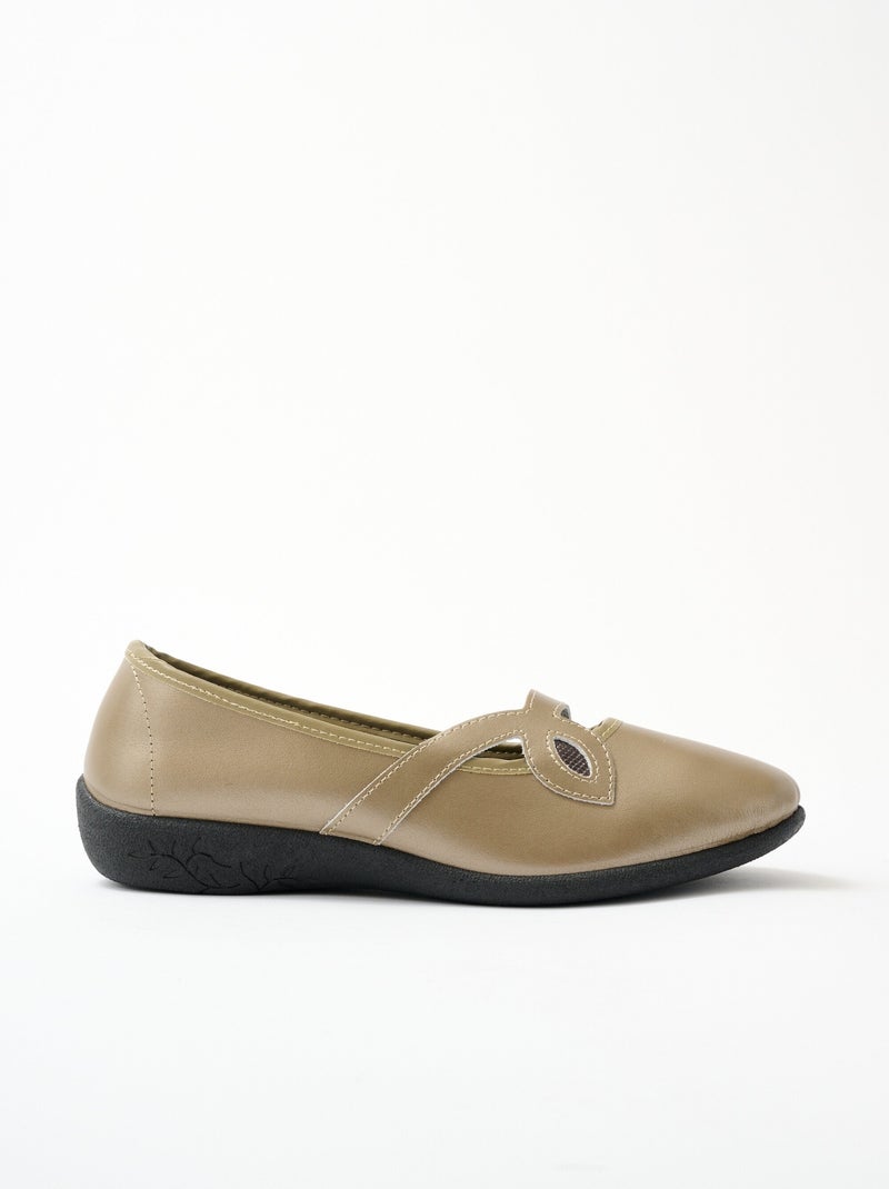 Ballerines croisées largeur confort cuir Bronze - Kiabi