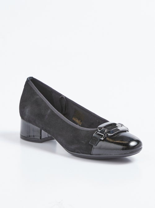 Ballerines cuir suédé et verni, à talon - AFIBEL - Kiabi