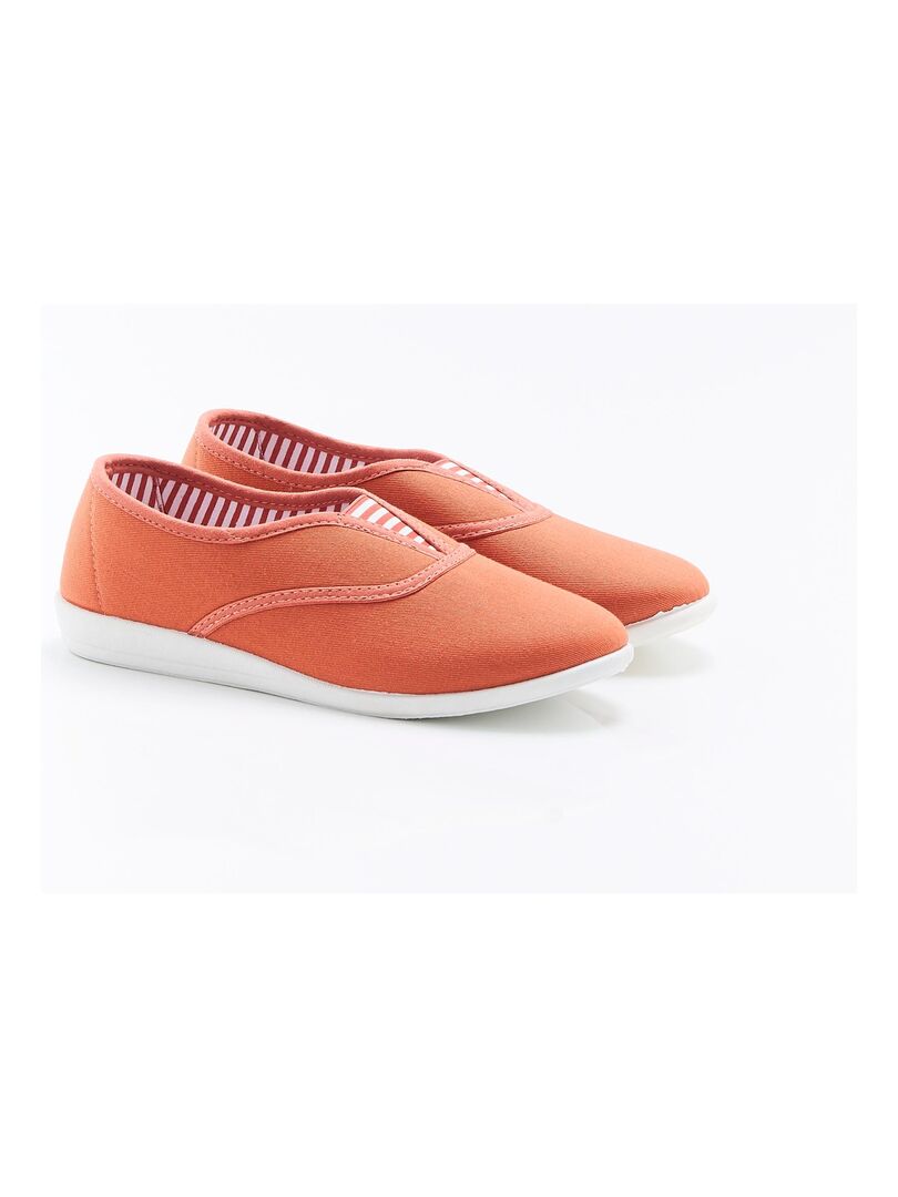 Ballerines En Toile Damart - Confort élastique, Talon 2,5 Cm, Lavable Machine - Corail Orange